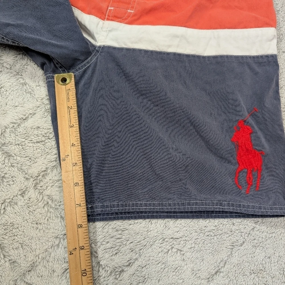 Vintage Polo Ralph Lauren Shorts Mens M Blue Red Stripe Big Pony Board Swim 7.5